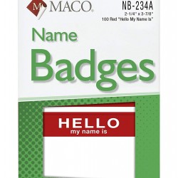 MACO LABEL NAME BADGE  HELLO MY NAME  100CT RED NB-234A