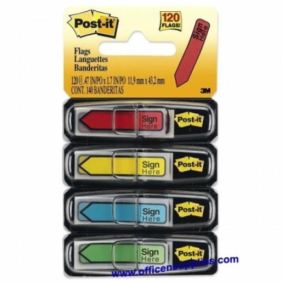  3M POST IT FLAG SIGN HERE  0.47"X1.719" 4 COLOR 120/PK 684-SH