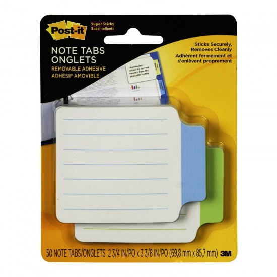  3M POST IT NOTE TABS  3-3/8"X2-3/4" GREEN/BLUE 2200