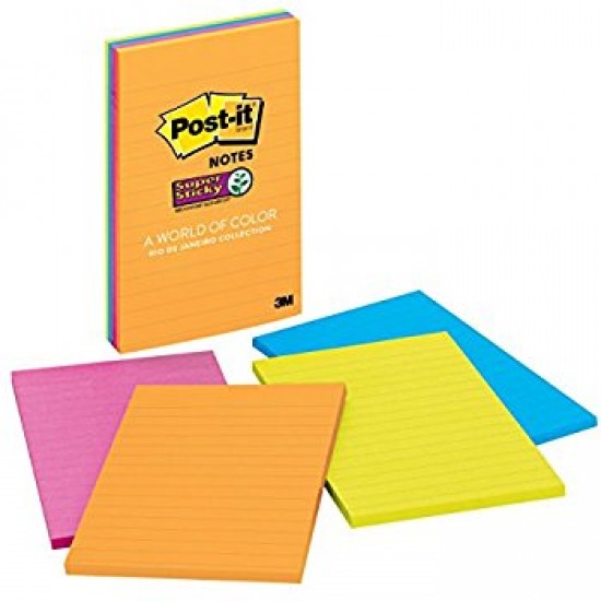 3M POST IT NOTE 4"X6"  SUPER STICKY  ELECTRIC GLOW  4/PK 4621-SS