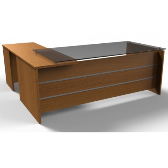 JULIO DESK EXECUTIVE GLASS  TOP L SHAPE WALNUT RIGHT 